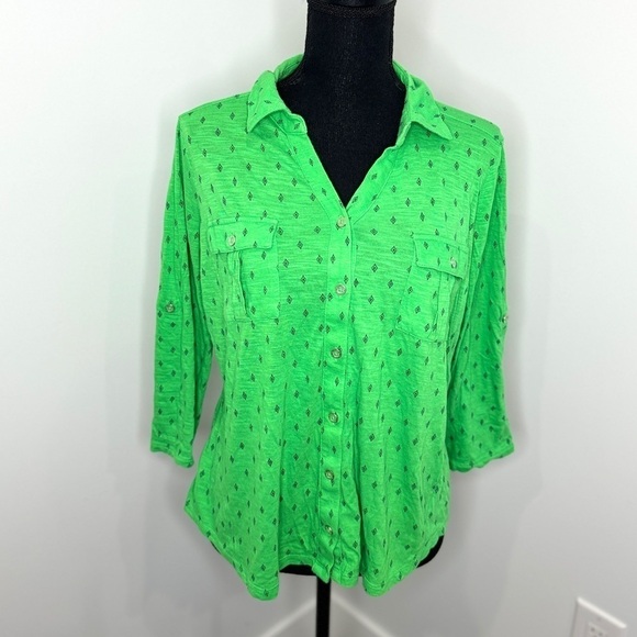 Liz Claiborne Green Petite Button Up Casual Blouse (PL) - Picture 2 of 6